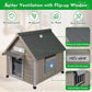 Outdoor Dog House Weatherproof Large Wooden Dog Kennel Indoor for Small Dogs with Chew-Proof Frame, Oxford Fabric Window, Removable Floor Pet Shelter (Grey, 26" D x 31.9" W x 32" H)
