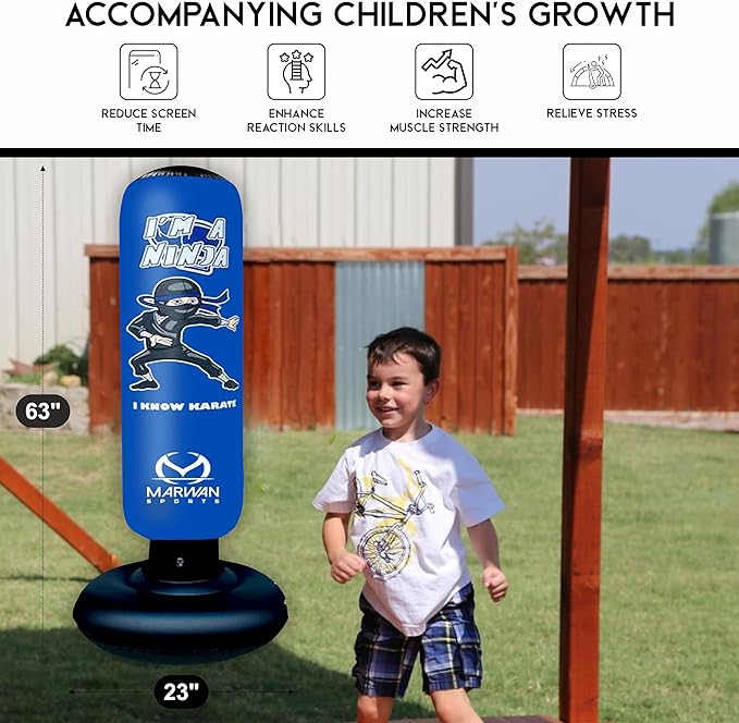 Durable Inflatable Kids Punching Bag for Karate and Boxing – Bounce-Back Martial Arts Bag for Boys and Girls, Great Birthday Gift to Relieve Energy and Build Skills for Boys Ages 4-12
