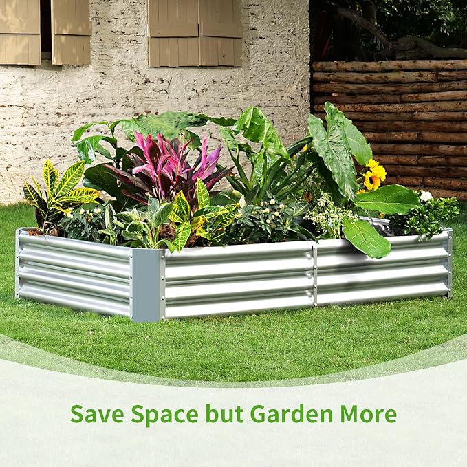 Land Guard 6×3×1ft Galvanized Metal Raised Garden Bed, Metal Planter Kit Box Outdoor for Deep-Rooted Vegetables, Flowers, Green and Herbs……