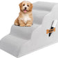 Romrol Dog Stairs Ramp for Beds Couches, Extra Wide Pet Steps with Durable Non-Slip Waterproof Fabric Cover, Dog Slope Stairs for Small Dogs and Cats or Pets Friendly, 4-TiersLight Grey