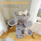71.2" Tall Cat Tree for Indoor Cats - 9-Level Multi-Cat Tower w/5 Sisal Scratching Posts, 2 Condos, 3 Hammocks, Perch & Pom Poms - Heavy-Duty for Adult Cats, Space-Saving Plush Gray