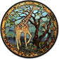 Lygond Metal Sign Tin Sign Circular Stained Glass Giraffe Bathroom Signs for Home for Garage 8×8 Inches
