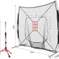 7'X7' Baseball Softball Practice Net,Pitching Net,Batting Net,with Baseball Tee,Bonus Strike Zone and Bow Frame,for Hitting,Pitching, Catching