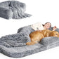 EHEYCIGA Foldable Human Dog Bed, Orthopedic Memory Foam Human Sized Dog Bed, Waterproof Pet Bed for People, Faux Fur Pet Couch for Adult, Grey, 72"x44"x11"