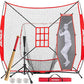 7'X7' Baseball Softball Practice Net,Pitching Net,Batting Net,with Baseball Tee,Bonus Strike Zone and Bow Frame,for Hitting,Pitching, Catching