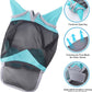 Horse Fly Mask with Ears & Long Nose Cover | Forelock Opening for Tangle-Free Mane Care | UV Protection & Breathable Mesh | No Rub Fit and Enhanced Visbility for Trail Riding Turquoise Pony