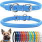 CollarDirect Rolled Leather Dog Collar, Soft Padded Round Puppy Collar, Handmade Genuine Leather Collar Dog Small Large Cat Collars 13 Colors (6-7 Inch, Light Blue Textured)