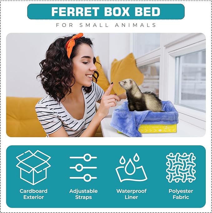 Ferret Hammock For Cage Box, use as Hanging Bed or Secure to Cage. Ferret Cage Accessories w/ Adjustable Straps, Perfect Small Pet Bed, Hanging cat hammock Bed, Guinea Pig Bed or Rabbit Bed.