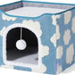LE SURE Indoor Cat Beds Kitten House - Large Cat Cave for Pet Cube with Fluffy Ball Hanging, Foldable Small Aminal Hideaway, 17 Inches, Cozy Clouds Blue