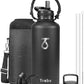 Trebo Water Bottle 87 oz with Paracord Handle, Double Wall Vacuum Stainless Steel Insulated Water Jug (Keep Cold 48hrs),Leakproof Flask For Hot Drinks with Straw Spout Lids, Black