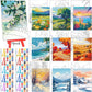 Blosssound 10 Set Pre Printed Canvas Pre Drawn Canvas Painting with Easel Kits 5" x 7" Outline Painting Panels for Beginners, DIY Craft Project, Party Favor, Home Decors(Four Seasons)