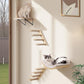 4-Piece Cats Wall Furniture with Cat Window Perch – Wood Wall Mounted Cat Shelves Set with Foam-Padded Curved Bed, Flat Perch & 4-Step Cats Stairs