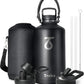 Trebo One Gallon Water Bottle Insulated with Paracord Handle,128oz Large Vacuum Double Wall Stainless Steel Insulated Jug with Straw Spout Handle Lids, Leakproof Keep Cold & Hot,Black