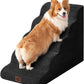 EHEYCIGA Curved Dog Stairs Ramp for High Beds, 5-Step Extra Wide Dog Steps for Small Dogs and Cats, Pet Stairs for High Bed Climbing, Non-Slip Balanced Pet Step Indoor, Black