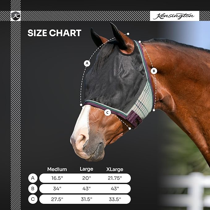 Kensington 90% UV Fly Mask Halter CatchMask UViator - Without Ears & Forelock Freedom Web Trim *Roomy Fit*- Medium, Atlantis
