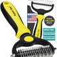 Maxpower Planet Pet Grooming Brush - Double Sided Shedding, Dematting Undercoat Rake for Dogs and Cats - Extra Wide Dog Grooming Brush - Yellow
