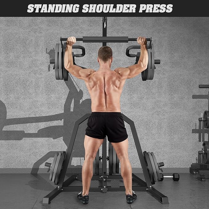 DONOW Leverage Gym Power Rack Squat Rack Lever Gym with LAT Low Row System Home Gym System Workout Station 2:1 Ratio (Without Weight Plates)