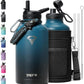 64 oz Insulated Water Bottle,Half Gallon Water Flask Stainless Steel Vacuum, Cold for 48 Hrs,BPA-Free & Leakproof -with Paracord Handle, Strap,Straw Spout Lids,Large Jug for Gym,Indigo Black