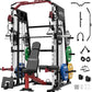 Mikolo Smith Machine, 2200lbs Squat Rack with LAT-Pull Down System & Cable Crossover Machine, Training Equipment with Leg Hold-Down Attachment