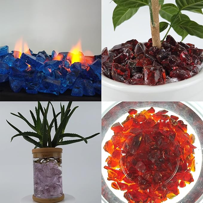 TWINKLING High Luster Fire Glass Gravel Stone,Broken Glass,Fire Pit Glass,Crushed Glass for Fireplace Pit Aquarium Garden Decoration,1-3cm,2-Pound Jar (Green)