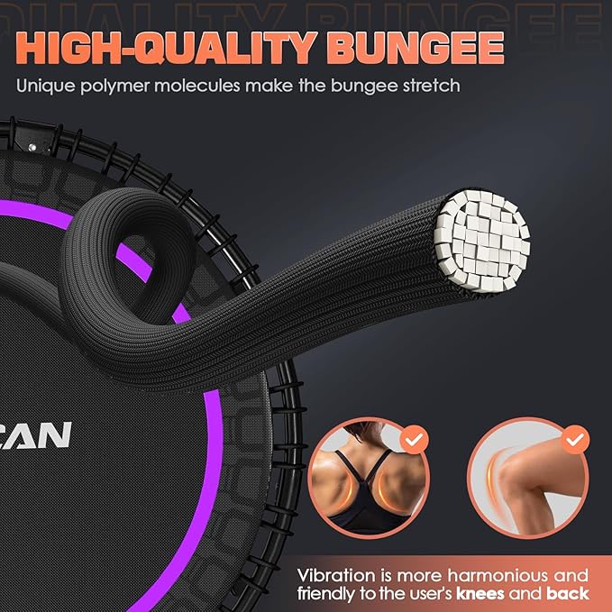 BCAN 40"/48" Rebounder Trampoline for Adult, 450/550LBS Fitness Trampoline with Bungees, Adjustable Handle, Stable & Quiet, Indoor Outdoor, Whole-Body Workout & Relaxation at Home for Women/Men