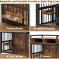 Large Dog Crate Furniture, 48 Inch Wooden Dog Crate, Heavy Duty Dogs Kennel with 2 Drawers Storage, 360° Adjustable Raised Feeder, Indoor Dogs House End Table