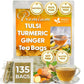 FreshDrinkUS, Premium 135 Tulsi Turmeric Ginger Tea Bags, 100% Natural & Pure from Tulsi Holy Basil Leaves, Turmeric and Ginger. Made with Natural Material Tea Bags. No Sugar, No Caffeine, Vegan.