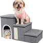 Dog Stairs for High Bed and Couch, 4 IN 1 Foldable Pet Stairs for Cats & Small and Medium Dogs, Adjustable Dog Steps with Pet Climbing Ladders/Cozy Condo/Storage Boxes/Cat Scratcher, Hold Up to 180LBS