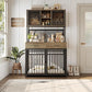 HITHOS 71" Tall Dog Crate Furniture, Indoor Dog Kennel with Hutch, 42" W Dog Cage for Large/Medium Dogs, Wood Dog Crates with 2 Storage Drawers, Heavy Duty Pet House, Rustic Brown