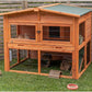 TRIXIE natura Outdoor Deluxe Rabbit Hutch with Run - Large 2-Story Rabbit Cage with Non-Slip Ramp - Elevated Small Animal House with Secure Playpen, Hinged Roof & Two Pull-Out Trays - in Natural