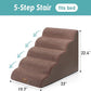 Extra Wide Dog Stairs 19.7" Width, Large Pet Step for Small Medium Dog, Puppy or Cat, Ramp for High Bed or Car, High Density Foam Ladder, Stable, 5 Step, 19.7x33x22.4 inch, Brown