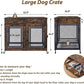 43" Large Dog Crate Furniture, Wood Dog Kennel End Table with Drawers, Decorative Pet Crate with Removable Partitions & Wheels, Dog House Indoor for Large/Medium/Small Dogs