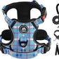 IVY&LANE No Pull Dog Harness with Leash Set, Reflective No Choke Pet Vest,Adjustable Oxford Dog Vest Harness with Easy Control Handle for Medium Lagre Dogs (Checkered Blue,M)
