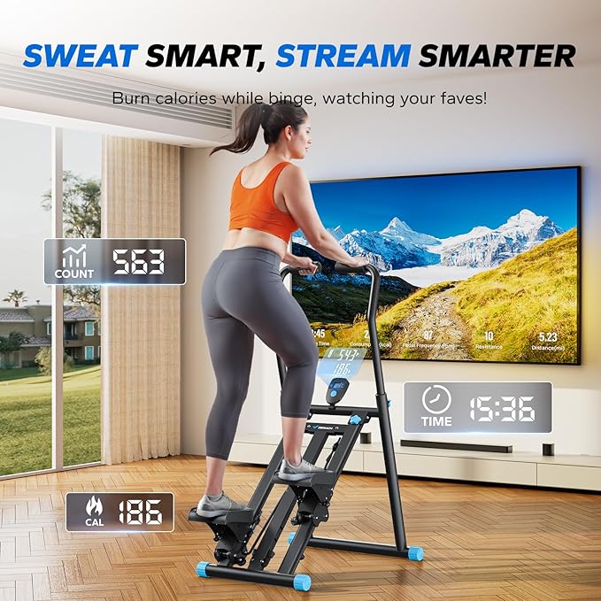 MERACH Stair Stepper for Home Gym Exercise, New Version Stairmaster for Full-Body Workout, Compact Folding Stair Climber with Extended Step Range, Adjustable Handlebar/Pedal