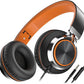 Kids Headphones, Headphones Wired with Microphone and Volume Control Folding Stereo Corded On-Ear 3.5mm Headset for Boys Girl Cellphones Tablets Chromebook Laptop Computer (Black/Orange)