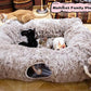 XxingSheep 4 Cave Shuttled XL Cat Tunnel Bed for Indoor Cats Peekaboo Toy Donut with Warm Mat, Yellow-Brown