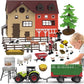 109PCS Farm Animals Toys Set Comes with Barn, Rice Storehouse, Rice Trolley, Milking shed, Farmer, Fence - Playset for Kids Toddlers Boys Girls 5+ Years Old