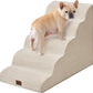 EHEYCIGA Curved Dog Stairs Ramp for High Beds, 5-Step Extra Wide Dog Steps for Small Dogs and Cats, Pet Stairs for High Bed Climbing, Non-Slip Balanced Pet Step Indoor, Beige