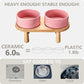 Ceramic Elevated Dog Bowls, Pet Food and Water Bowl Set for Medium and Small Dogs, 3.5 Cups Dog Bowls Raised with Wood Stand, 29OZ, Pink