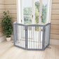 Freestanding Wooden Pet Gate - Foldable Indoor Dog Gate, 80 Inch Wide, 4 Panels, Grey