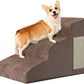 Pet Stairs, Dog Stairs for Small Dogs, Dogs Steps, 3-Step Curved Dog Ramp for Bed, Couch, Sofa, Car and Chair, Non-Slip Bottom Design, Cat Scratching Board, High Density Foam Portable Pet Step, Coffee