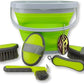 Collapsible Grooming Kit 10 Liter Bucket and 5 Grooming Tools - By Southwestern Equine (Lime Green)
