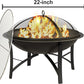 Fire Beauty Fire Pit for Outside Wood Burning,BBQ Grill Steel Fire Bowl with Cooking Grate,Spark Screen Cover,Log Grate,Poker for Camping Beach Bonfire Picnic Backyard Garden