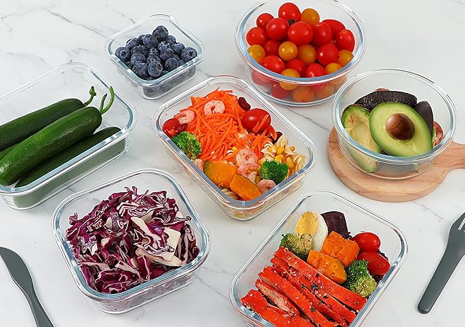 M MCIRCO 24-Piece Glass Food Storage Containers with Locking Lids,Glass Meal Prep Containers Set - Airtight Lunch Containers, Microwave, Oven, Freezer and Dishwasher,Green