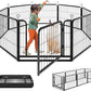 Puppy Playpen 8 Panels Small Dog Fence Outdoor Indoor Use 24" Height Anti-Rust with Doors Portable Dog Play Pen for RV Camping Yard, Total 17FT, 25 Sq.ft, Snowy Black
