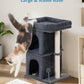 24in Cat Tree Tower with Scratching Post, 19 * 16.5in Window Perch for Large Cats, 2 Cat Condo Cubbies for Indoor Kittens, Dark Gray