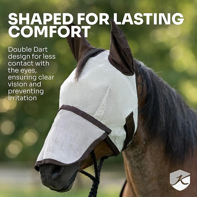 Kensington UV Fly Mask with Fleece Trim - Protective Mask with Dual Ear Opening & Forelock Freedom - XLarge, Desert Sand