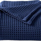 100% Cotton Waffle Weave Bed Blanket | Soft, Breathable, and Lightweight Blanket for All-Season | Perfect for Layering | Brielle Collection (Full/Queen, Navy)