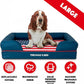 The Dog’s Bed, Large Blue Oxford with Red Trim USA Flag Dog Bed with Central Flag 36x27 Memory Foam, Pain Relief: Arthritis, Post Surgery,Waterproof Washable Cover, Veterinary Approved