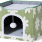 Lesure Indoor Cat Beds Kitten House - Large Cat Cave for Pet Cube with Fluffy Ball Hanging, Foldable Small Animal Hideaway, 16.5x16.5x13 inches, Flower Garden Green